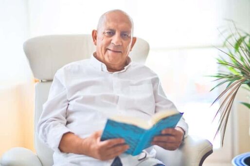 Senior man enjoying his home at a senior living community.